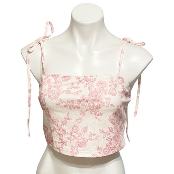 Shein White Floral Print Shoulder Tie Cami Crop Top NEW WITH TAGS - Picture 3 of 6